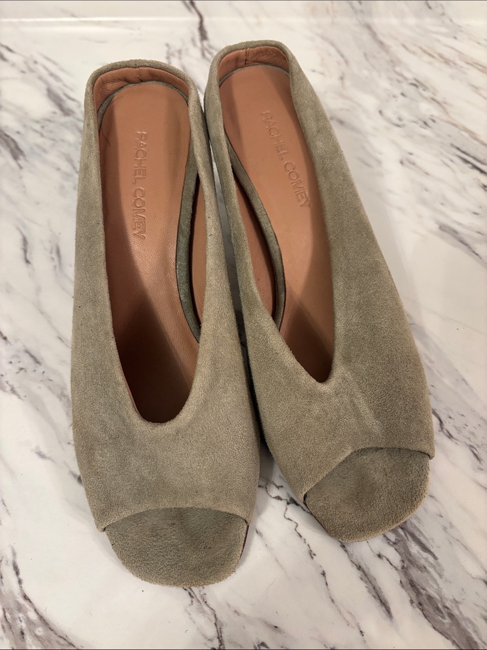 Rachel Comey Taupe Suede Open-Toe Mules